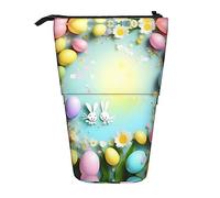Spring Happy Easter Holiday - Estuche telescópico para lápices de pie, bolsa de papelería, bolsa de maquillaje, estuche de almacenamiento, Black, Talla única