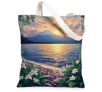 Spring Hosta - Bolsa de lona para compras, 13 x 15 pulgadas, escena de flores, montaña marina, reutilizable, bolsa de comestibles para mujer, diseño floral de viaje, decoración de regalo