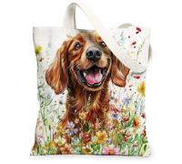 Spring Irish Setter - Bolsa de lona para compras, 13 x 15 pulgadas, divertida acuarela, flores silvestres, cachorro, reutilizable, bolsa de comestibles para mujeres, pintura estética de mascotas