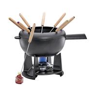 Spring Juego de fondue de hierro fundido negro, 20 cm de diámetro, con 8 tenedores de fondue y protección contra salpicaduras, para fondue de queso, fondue de carne, quemador de refugio