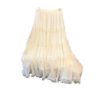 Spring Lace High Waist Tulle Cake Half Skirt Sweet New Splicing Versatile Slimming Long Women's Accessories(APRICOT,L 110 to 62.50kg)