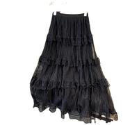 Spring Lace High Waist Tulle Cake Half Skirt Sweet New Splicing Versatile Slimming Long Women's Accessories(Black,M 95 to 55.00kg)
