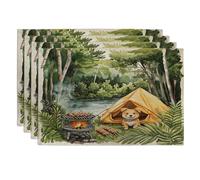 Spring Lakeland Terrier - Juego de 4 manteles individuales con diseño de perro, 12 x 18 pulgadas, tienda de campaña para barbacoa, 4 unidades, lavables para comedor, decoración de mascotas, vacaciones