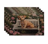 Spring Lakeland Terrier - Juego de 4 manteles individuales con diseño de perro terrier, 30.5 x 45.7 cm, romántico banco floral, 4 unidades, lavables para el hogar, comedor, decoración de cocina