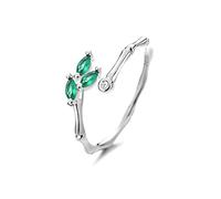 Spring Leaf 925 Anillo ajustable de plata esterlina para mujeres hojas de cristal verde apilamiento de la banda abierta anillos del dedo de la comodidad