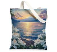 Spring Lilies - Bolsa de lona para compras, 13 x 15 pulgadas, escena de flores, montaña marina, reutilizable, bolsa de comestibles para mujer, diseño floral de viaje, decoración de regalo