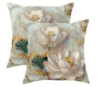 Spring Lotuses - Juego de 2 fundas de almohada de 50.8 x 50.8 cm, suaves y cómodas, de lujo, diseño de flores y hojas, de terciopelo floral, decoración del hogar para sofá, sala de estar y cama