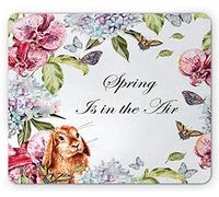 Spring Mouse Pad, Hyacintha Flowers Conejos Orchid Butterfly Leaves Botany Bouquet Watercolor Art, Tamaño estándar Rectángulo Antideslizante Alfombrilla de ratón de Caucho, Multicolor