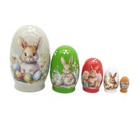Spring Nesting Dolls - Miniature Rabbit Stacking Ornaments for Seasonal Display | Artistic Handcrafted Ensemble Smooth Curves Colorful Detailing & Compact Storage for Entryway Desk Living Room Bedroom
