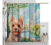 Spring Norfolk Terrier - Juego de cortina de ducha con diseño de perro con diseño de torres románticas, decoración de baño de mascotas, tela de poliéster decorativa, 72 x 78 pulgadas
