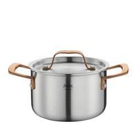Spring Olla Gourmet de varias capas con tapa de acero inoxidable, apta para horno, con escala interior, diámetro 16 cm, altura 10 cm, 2 litros, oro rosa