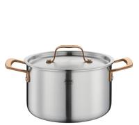 Spring Olla Gourmet de varias capas con tapa de acero inoxidable, apta para horno, con escala interior, diámetro de 20 cm, altura 12 cm, 3,7 litros, oro rosa