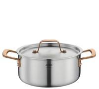 Spring Olla gourmet multicapa con tapa de acero inoxidable, apta para horno, con escala interior, diámetro de 20 cm, altura 9 cm, 2,7 litros, oro rosa