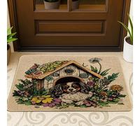 Spring Papillon - Tapete para puerta delantera de perro, color negro, 29 x 17 pulgadas, divertido tapete antideslizante con estampado de mascotas, para patio, garaje, zapatos fuera de la puerta