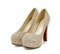Spring Pattern Fashion Round Head Temperament High-Heeled Women Shoes Golden Silvery Sequins Banquet Marry(Color 4,41)