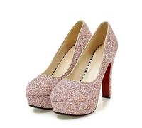 Spring Pattern Fashion Round Head Temperament High-Heeled Women Shoes Golden Silvery Sequins Banquet Marry(Color 13,41)