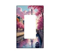 Spring Peach Cherries Blossom - Placa de cubierta para interruptor de luz, cubierta de tomacorriente, vista escénica de París para decoración del hogar, placas de pared termoplásticas, balancín