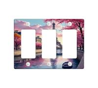 Spring Peach Cherry Blossom - Placa de cubierta para interruptor de luz, cubierta de tomacorriente, vista escénica de París para decoración del hogar, placas de pared termoplásticas, tamaño estándar