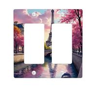 Spring Peach Cherry Blossom - Placa de cubierta para interruptor de luz, cubierta de tomacorriente, vista escénica de París para decoración del hogar, placas de pared termoplásticas, tamaño estándar