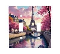 Spring Peach Cherry Blossom - Placa de cubierta para interruptor de luz, cubierta de tomacorriente, vista escénica de París para decoración del hogar, placas de pared termoplásticas, tamaño estándar