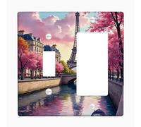 Spring Peach Cherry Blossom - Placa de cubierta para interruptor de luz, cubierta de tomacorriente, vista escénica de París para decoración del hogar, placas de pared termoplásticas, balancín de