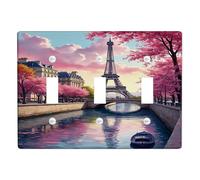 Spring Peach Cherry Blossom - Placa de cubierta para interruptor de luz, cubierta de tomacorriente, vista escénica de París para decoración del hogar, placas de pared termoplásticas, tamaño estándar