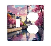 Spring Peach Cherry Blossom - Placa de cubierta para interruptor de luz, cubierta de tomacorriente, vista escénica de París para decoración del hogar, placas de pared termoplásticas, tamaño estándar