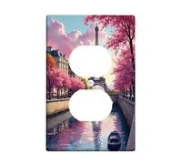 Spring Peach Cherry Blossom - Placa de cubierta para interruptor de luz, cubierta de tomacorriente, vista escénica de París para decoración del hogar, placas de pared termoplásticas, tamaño estándar