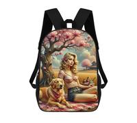 Spring Picnic with Golden Retriever Mochila Escolar Mochila De Papelería De Moda Mochila Impermeable Mochilas Informales Para El Día A Día - Perfecta Para Viajes, Trabajo Y Uso Diario 17inch