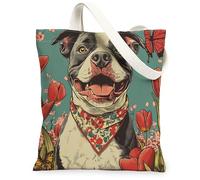 Spring Pitbull Dog - Bolsa de lona para compras, 13 x 15 pulgadas, diseño de flores vintage, floral, reutilizable, para mujeres, mascotas, trabajo, viajes, decoración de regalo