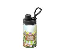 Spring Rabbits, Eggs and Pink Flowers in The Grass Print - Botella de agua aislada de 12 onzas, taza de agua espacial para viajes, deportes, boca ancha, acero inoxidable