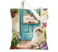 Spring Ragdolls - Bolsa de lona para compras, 13 x 15 pulgadas, maceta de flores de bienvenida, bolsa de comestibles reutilizable para mujeres, patrón de viaje para mascotas, decoración de regalo