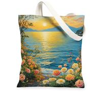 Spring Ranunculus - Bolsa de lona para compras, 13 x 15 pulgadas, escena de flores, montaña marina, reutilizable, bolsa de comestibles para mujer, diseño floral de viaje, decoración de regalo