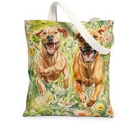 Spring Rhodesian Ridgebacks - Bolsa de lona para compras, 13 x 15 pulgadas, bonita bolsa de comestibles reutilizable con flores florales para mujeres, mascotas, trabajo, viajes, decoración de regalo