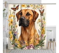 Spring Rhodesian Ridgebacks - Juego de cortinas de ducha con diseño de perro, cortina de ducha floral vintage, decoración de baño de mascotas, tela de poliéster decorativa, 157 x 182 cm