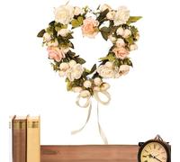 Spring Rose Heart Wreath - Artificial Floral Heart Shaped Vine Decoration | Romantic Valentines Day Wedding Home Door Wall Hanging | Love Symbol Gift For Birthday