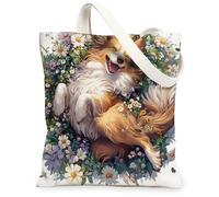 Spring Rough Collie Dog - Bolsa de lona para compras, 13 x 15 pulgadas, bonita bolsa de comestibles reutilizable para mujeres, mascotas, trabajo, viajes, pintura, decoración de regalo