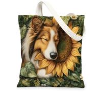 Spring Rough Collie Dog - Bolsa de lona para compras, 13 x 15 pulgadas, diseño de hojas de girasol, cachorro, reutilizable, para mujeres, decoración de regalo