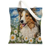 Spring Rough Collie Dog - Bolsa de lona para compras, 13 x 15 pulgadas, estilo tejer, jardín, cachorro, reutilizable, bolsa de comestibles para mujeres, divertida decoración de regalo para mascotas