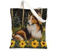 Spring Rough Collie Dog - Bolsa de lona para compras, 13 x 15 pulgadas, estilo tejido, para cachorros, bolsa de comestibles reutilizable para mujeres, divertida pintura estética para mascotas