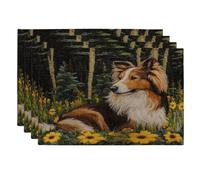 Spring Rough Collie - Juego de 4 manteles individuales de perro, 12 x 18 pulgadas, estilo de punto para cachorros de jardín, 4 manteles individuales para comedor en casa, decoración divertida de