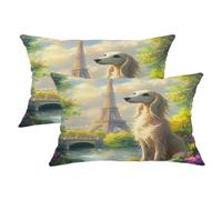Spring Saluki - Juego de 2 fundas de almohada de 12 x 20 pulgadas, diseño de torres románticas suaves con cremallera, patrón de mascotas, decoración de terciopelo, sofá, sala de estar