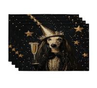 Spring Saluki - Juego de 4 manteles individuales de perro, 30.5 x 45.7 cm, diseño divertido de estrellas de lujo, 4 unidades, lavable, para comedor, decoración de mascotas, vacaciones, hogar, cocina