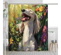 Spring Saluki - Juego de cortina de ducha con diseño de perro, 72 x 72 pulgadas con ganchos, decoración de baño de flores coloridas, tela de poliéster decorativa para baño de mascotas