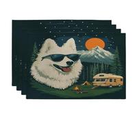 Spring Samoyeds - Juego de 4 manteles individuales de camping para perros, 12 x 18 pulgadas, diseño vintage de cachorros, viajes, caravana, 4 piezas para comedor, decoración fresca para el hogar y la