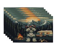 Spring Schnauzer - Juego de 6 manteles individuales de camping para perros, 12 x 18 pulgadas, diseño vintage de cachorros, viajes, caravana, 4 piezas para comedor, decoración fresca para el hogar y la