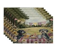 Spring Schnauzer - Juego de 6 manteles individuales de perro, 12 x 18 pulgadas, bonito campo de picnic divertido, 6 manteles individuales lavables para el hogar, comedor en casa, fiesta de mascotas