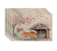 Spring Shiba Inu - Juego de 4 manteles individuales con diseño de perro Shiba Inu, 12 x 18 pulgadas, divertido estampado floral de cabaña de 4 piezas para comedor, decoración de cocina y hogar