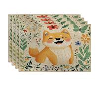Spring Shiba Inu - Juego de 4 manteles individuales con diseño de perro Shiba Inu de 30,5 x 45,7 cm, diseño de dibujos animados, para cena, decoración del hogar y cocina