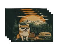 Spring Shiba Inu - Juego de 4 manteles individuales de camping para perros, 12 x 18 pulgadas, diseño vintage de cachorros, viajes, caravana, 4 piezas para comedor, decoración fresca para el hogar y la
